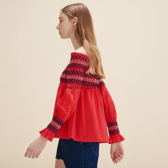 Red striped off blouse - Picture 3 of 3